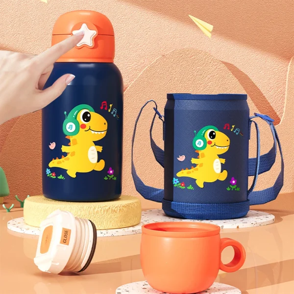 500ML Cartoon Kids Water Bottle With Strap Children Thermal Bottle Stainless Steel Vacuum Flacks Thermos Mug For School Kid Gift 4