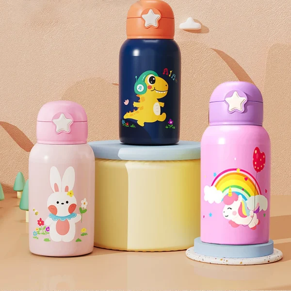 500ML Cartoon Kids Water Bottle With Strap Children Thermal Bottle Stainless Steel Vacuum Flacks Thermos Mug For School Kid Gift 5