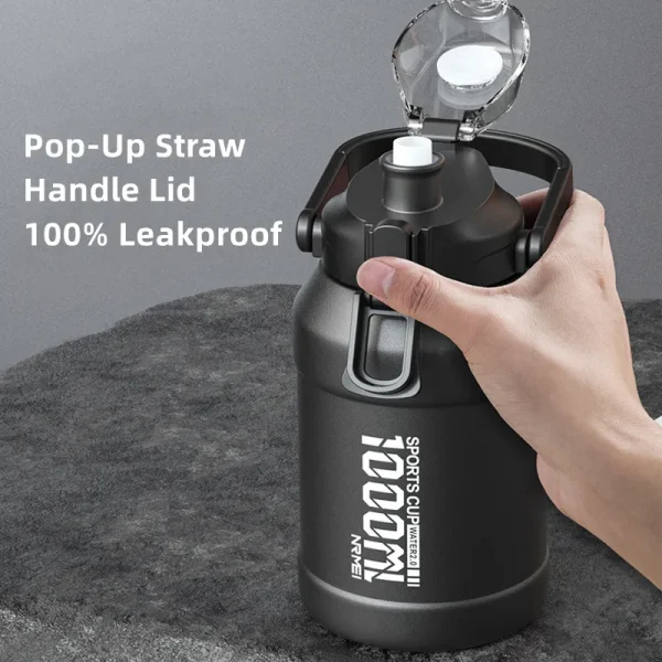 2L Water Bottle Thermos Bottle with Removable Straw Outdoor Portable Stainless Steel Water Bottle with Carry Handle for Gym 2