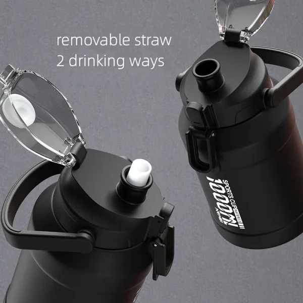 2L Water Bottle Thermos Bottle with Removable Straw Outdoor Portable Stainless Steel Water Bottle with Carry Handle for Gym 5