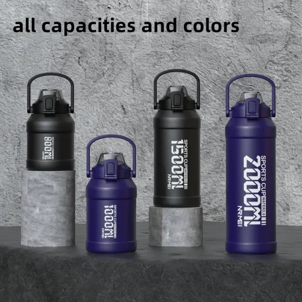 2L Water Bottle Thermos Bottle with Removable Straw Outdoor Portable Stainless Steel Water Bottle with Carry Handle for Gym 6