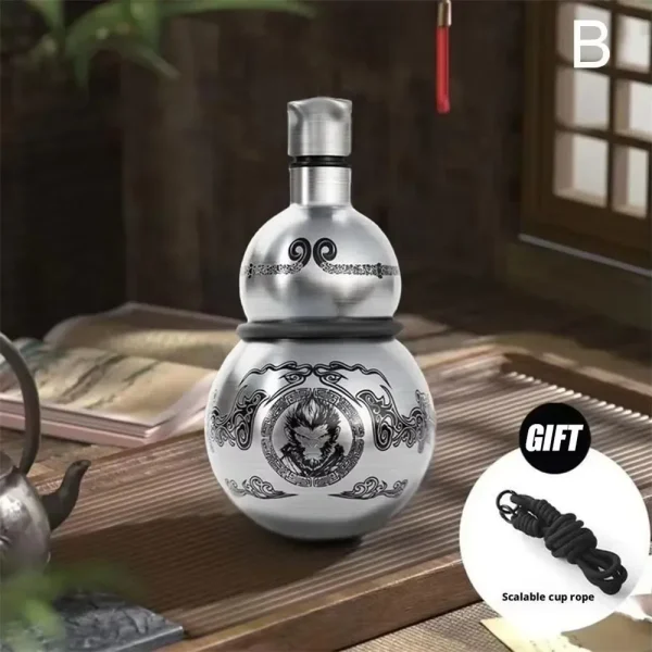 New Wukong Theme Gourd Style 304 Stainless Steel Water Bottle Thermal Insulation with Lanyard Black Game Cosplay Outdoor Cup 3
