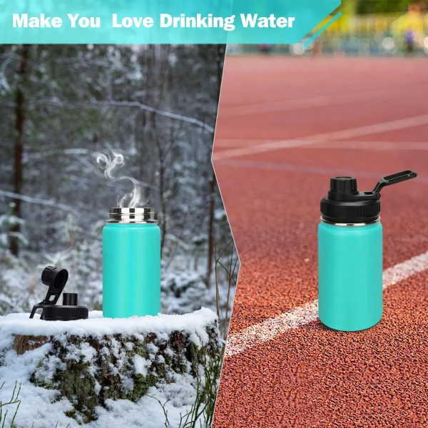 Insulated Water Bottle 360ml Kids Water Bottle 12 oz Stainless Steel Vacuum Insulated Wide Mouth Flask with Leakproof Spout Lid 6