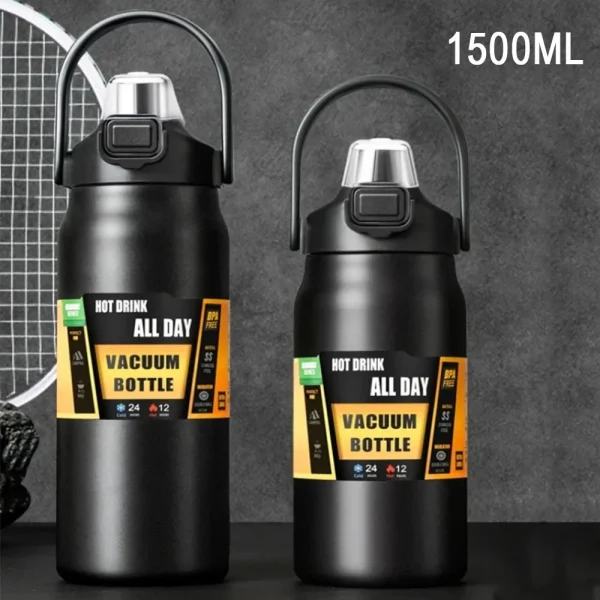 1500ML Portable Thermos with Straw Outdoor Sport Stainless Steel Thermal Mug Tumbler Travel Vacuum Flasks Cold Hot Water Bottle 1