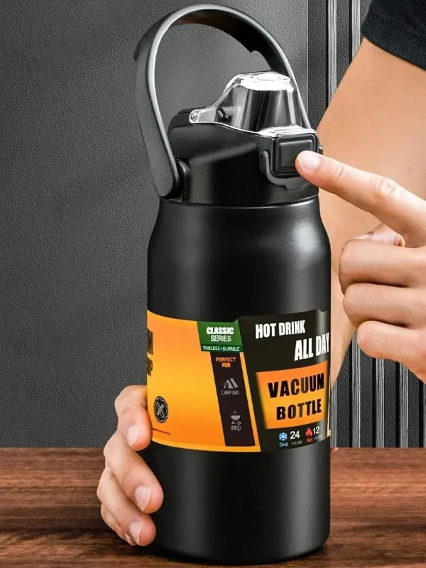 1500ML Portable Thermos with Straw Outdoor Sport Stainless Steel Thermal Mug Tumbler Travel Vacuum Flasks Cold Hot Water Bottle 3