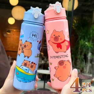 1/2/4PCS Capibara Straw Mug Cute Children's High-Value Student Portable Cartoon Mug with Carrying String Water Bottles 1