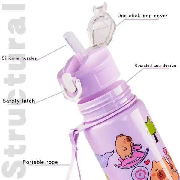 1/2/4PCS Capibara Straw Mug Cute Children's High-Value Student Portable Cartoon Mug with Carrying String Water Bottles 5