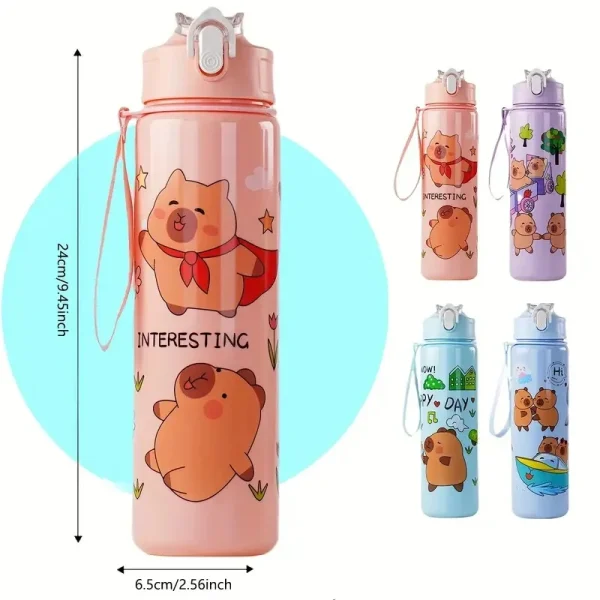 1/2/4PCS Capibara Straw Mug Cute Children's High-Value Student Portable Cartoon Mug with Carrying String Water Bottles 6