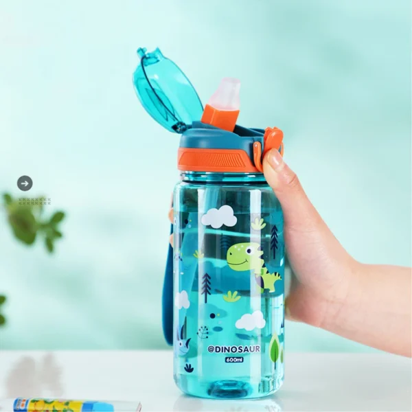 600ml Dinosaur Water Bottle For Kids Water Sippy Cup With Silicone Straw Leakproof Plastic Water Bottles Summer Kids Water Cup 1
