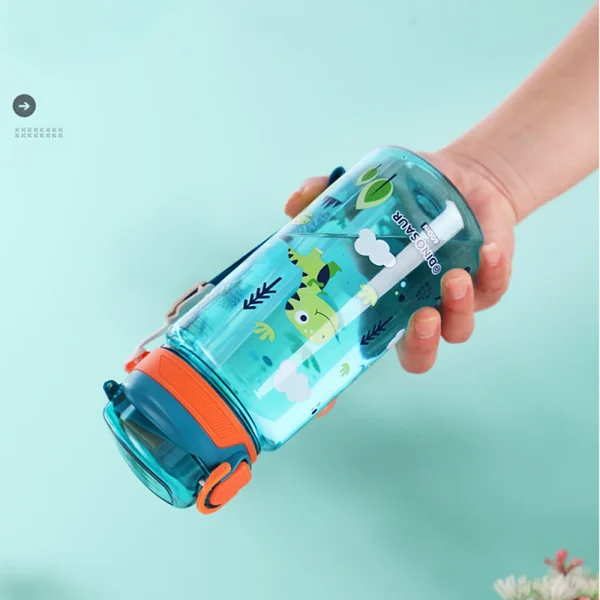 600ml Dinosaur Water Bottle For Kids Water Sippy Cup With Silicone Straw Leakproof Plastic Water Bottles Summer Kids Water Cup 5
