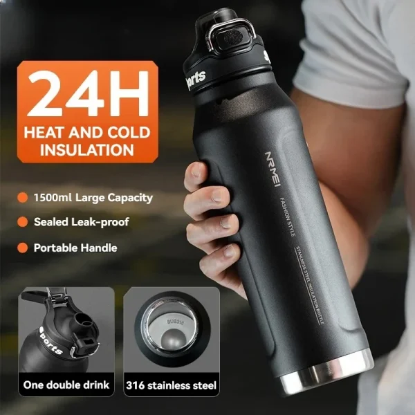 1.5L Thermos Water Bottle Stainless Steel Vacuum Flasks Keep Cold Hot Water Coffee bottles Portable Sport Gym Kettles gift 1