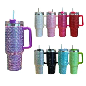 Diamond Thermos Cup with Handle,Coffee Insulated Bottle, Stainless Steel, Car Vacuum Flasks, Maintains Heat, Cold and Ice, 40oz 1