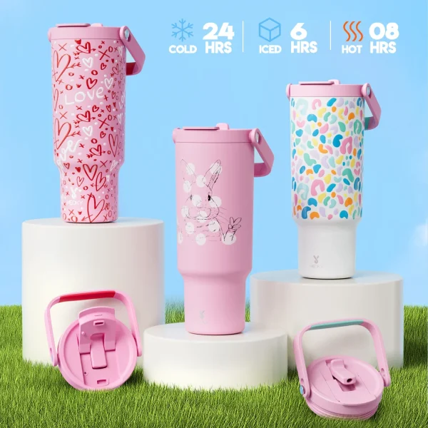 Meoky 40oz Leopard print Gradient Cup Stainless Steel Insulated Car Water Cup Leak proof Portable large Capacity Handle Cup 3