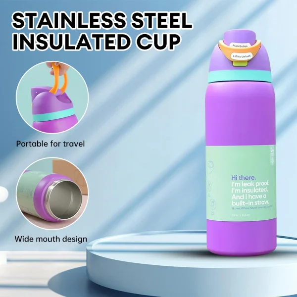 Insulated Stainless Steel Water Bottle with Straw Stainless Steel Vacuum Insulated Sports Water Bottle for Outdoor Travel 32Oz 2