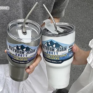 Stainless Steel Large Capacity Thermos Bottle Ice Cube Cup Portable Car Water Bottle Women Men Outdoor Cold Beer Cup Straw Mug 1