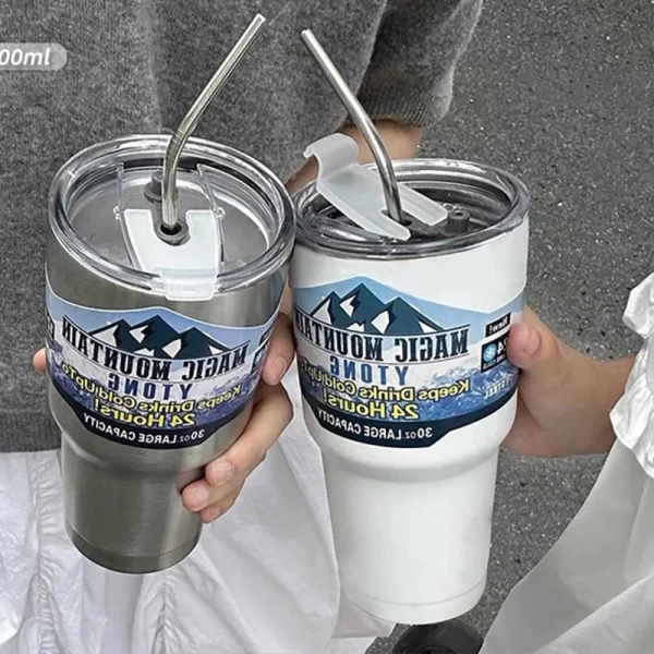 Stainless Steel Large Capacity Thermos Bottle Ice Cube Cup Portable Car Water Bottle Women Men Outdoor Cold Beer Cup Straw Mug 1