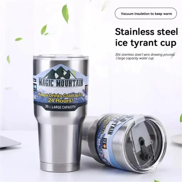 Stainless Steel Large Capacity Thermos Bottle Ice Cube Cup Portable Car Water Bottle Women Men Outdoor Cold Beer Cup Straw Mug 2