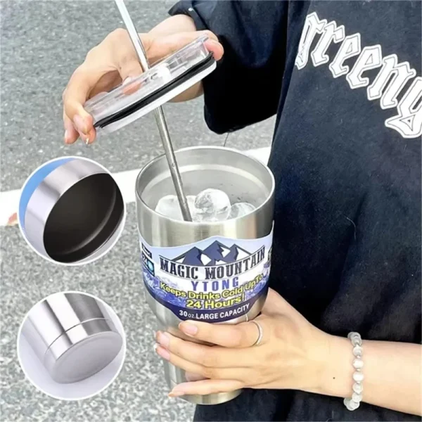 Stainless Steel Large Capacity Thermos Bottle Ice Cube Cup Portable Car Water Bottle Women Men Outdoor Cold Beer Cup Straw Mug 5