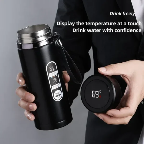 800ML-1L Stainless Steel Thermos Bottle 304 Tea Bottle Car Vacuum Bottle with LED Temperature Display Portable Drinking Cup 2