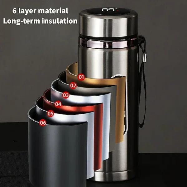 800ML-1L Stainless Steel Thermos Bottle 304 Tea Bottle Car Vacuum Bottle with LED Temperature Display Portable Drinking Cup 3