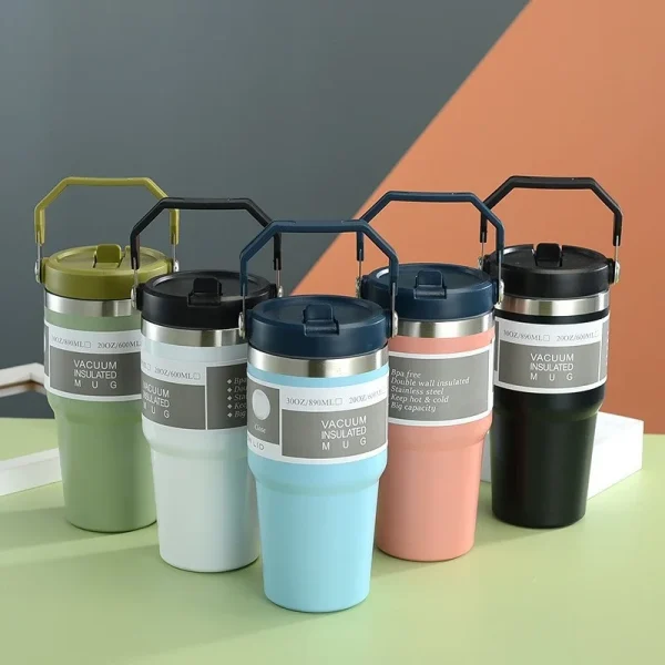 New American Simple Solid Color Stainless Steel Thermos Portable Car Easy To Carry Water Cup Thermal Insulation Cold Ice Cup 1