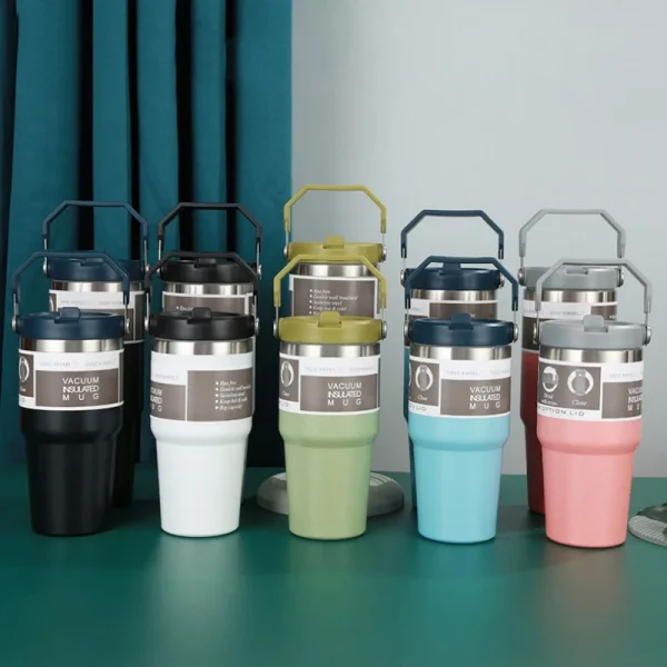 New American Simple Solid Color Stainless Steel Thermos Portable Car Easy To Carry Water Cup Thermal Insulation Cold Ice Cup 2