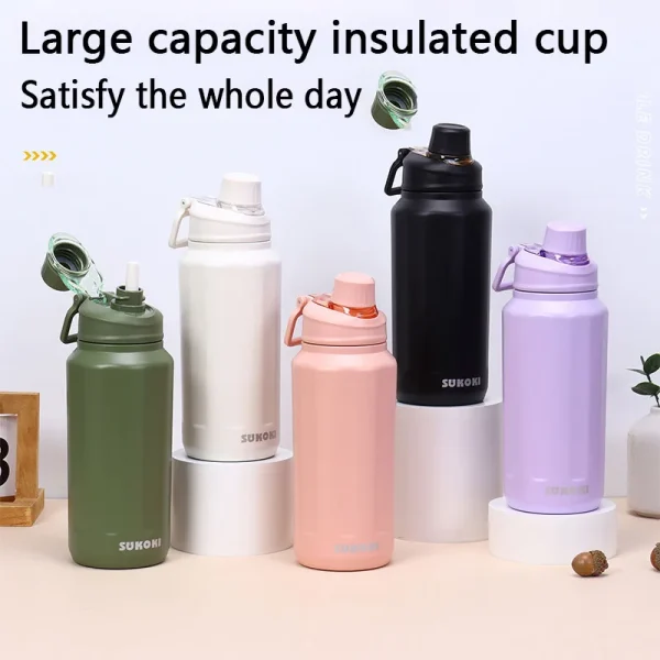 1000ML Cup Large Capacity Vacuum Cup Thermos Bottle Purple Black Red Stainless Steel Insulated Water Bottle Travel Cup 2