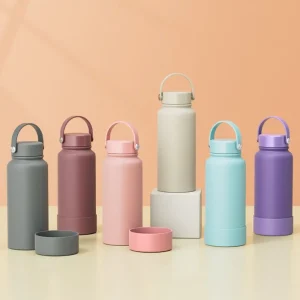 Portable 650/1000ml Vacuum Cup Stainless Steel Solid Color Insulated Water Bottle with Cup Cover Silicone Thermal Car Cup 1