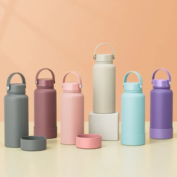 Portable 650/1000ml Vacuum Cup Stainless Steel Solid Color Insulated Water Bottle with Cup Cover Silicone Thermal Car Cup 1