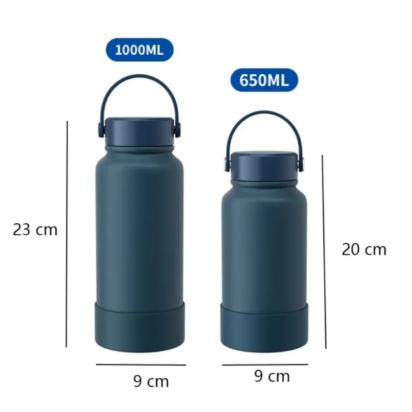 Portable 650/1000ml Vacuum Cup Stainless Steel Solid Color Insulated Water Bottle with Cup Cover Silicone Thermal Car Cup 6