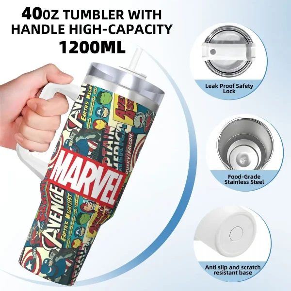 Stainless Steel Tumbler Marvel Hero Characters Thermal Mug Heat Preservation Hot Drinks Mugs Cup Driving Custom DIY Water Bottle 2