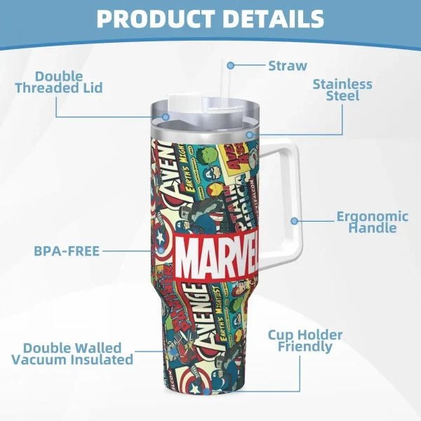 Stainless Steel Tumbler Marvel Hero Characters Thermal Mug Heat Preservation Hot Drinks Mugs Cup Driving Custom DIY Water Bottle 4