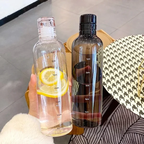 1pc 500ml/17oz Clear Leakproof Water Bottle With Time Scale, Portable Simple Lightweight Water Cup, Suitable For Daily Life, Out 3