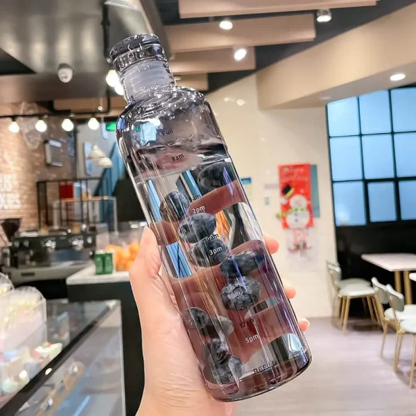 1pc 500ml/17oz Clear Leakproof Water Bottle With Time Scale, Portable Simple Lightweight Water Cup, Suitable For Daily Life, Out 6