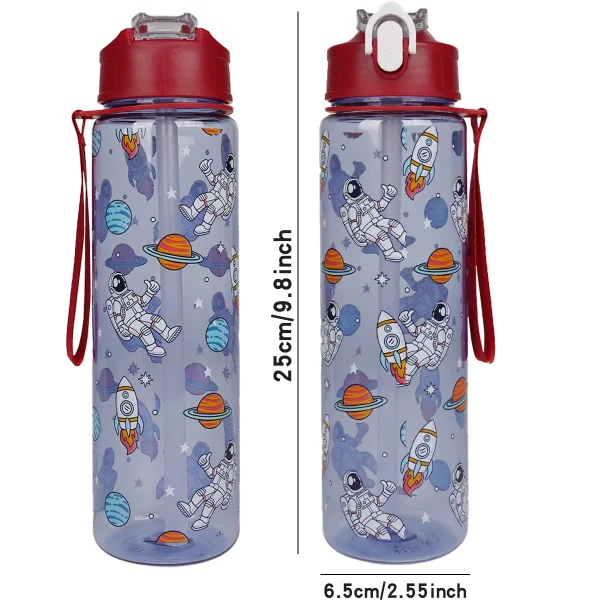 Cartoon Plastic Water Bottle Transparent 750ml Drink Bottle Macaron Shades with Carry Strap Perfect for Sports and Outdoor 2