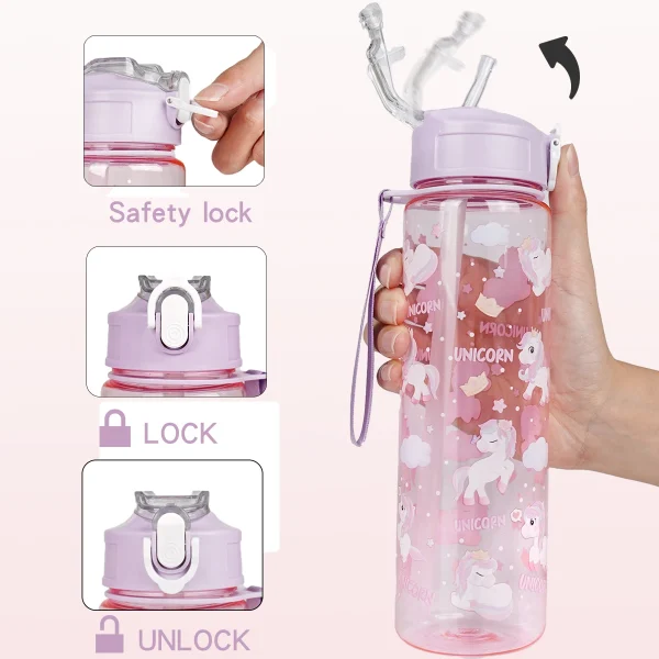 Cartoon Plastic Water Bottle Transparent 750ml Drink Bottle Macaron Shades with Carry Strap Perfect for Sports and Outdoor 3