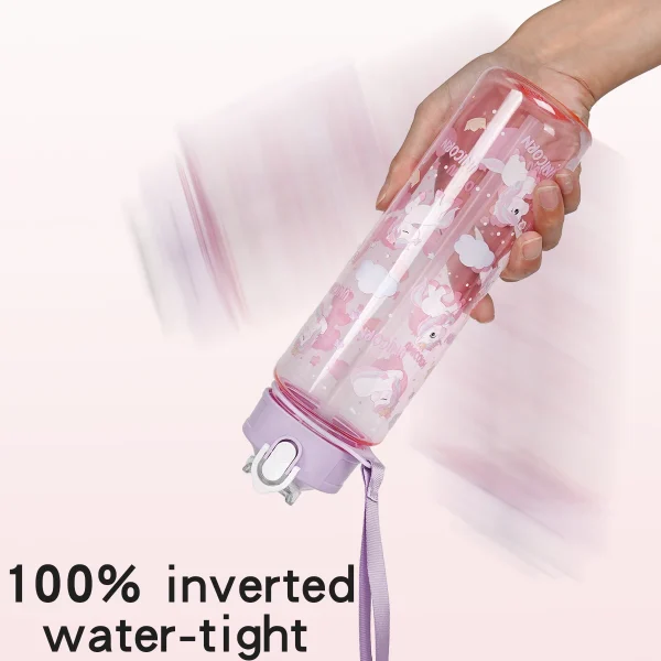 Cartoon Plastic Water Bottle Transparent 750ml Drink Bottle Macaron Shades with Carry Strap Perfect for Sports and Outdoor 4