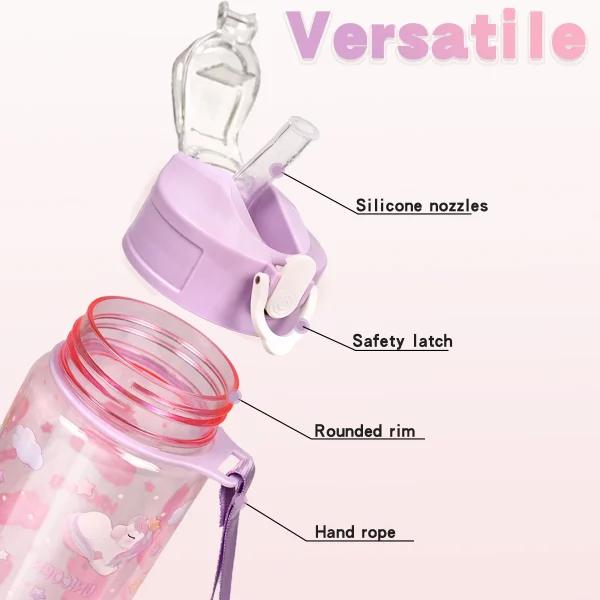 Cartoon Plastic Water Bottle Transparent 750ml Drink Bottle Macaron Shades with Carry Strap Perfect for Sports and Outdoor 5