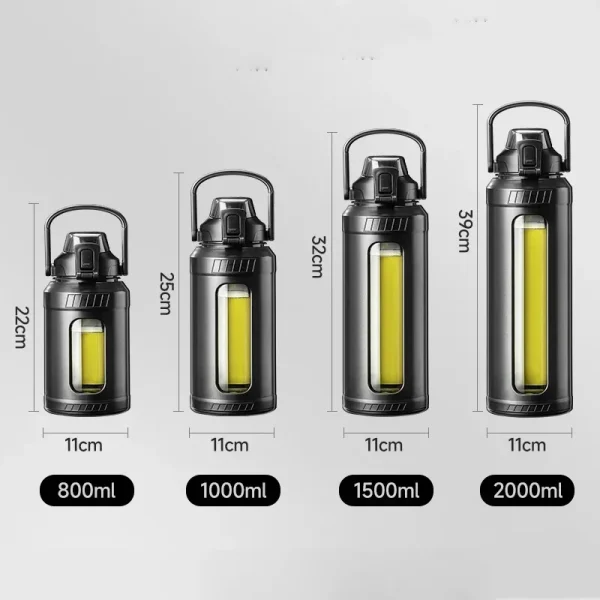 Large Capacity 2L Water Bottle Glass Bottle with Removable Straw, High Borosilicate Glass Water Bottle with Carry Handle for Gym 2