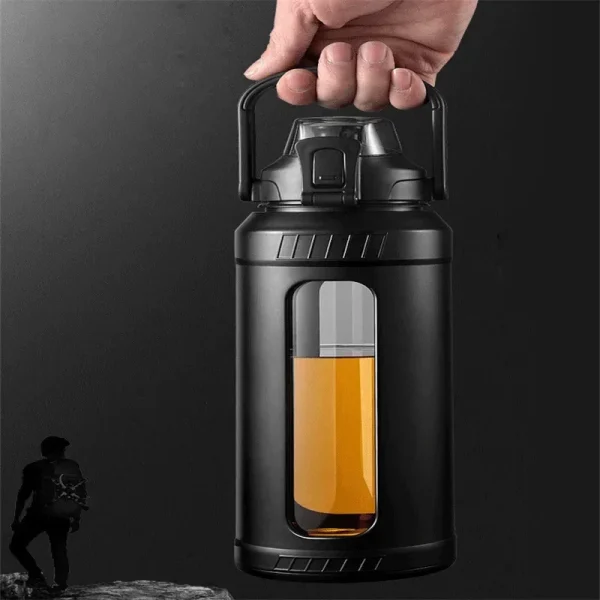 Large Capacity 2L Water Bottle Glass Bottle with Removable Straw, High Borosilicate Glass Water Bottle with Carry Handle for Gym 4