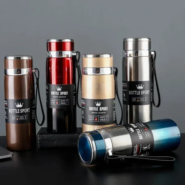 Thermal Water Bottle with Handle Vacuum Double Sports Bottle for Water Tea Coffee Insulation Cup Large Capacity Portable 1000ML 4