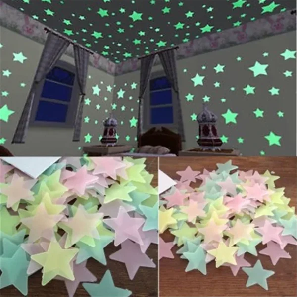 Pvc Stars Glow Stickers Luminous In Dark Night Fluorescent Wall Art 3D Home Decals For Kids Room Ceiling Switch Decoration 1