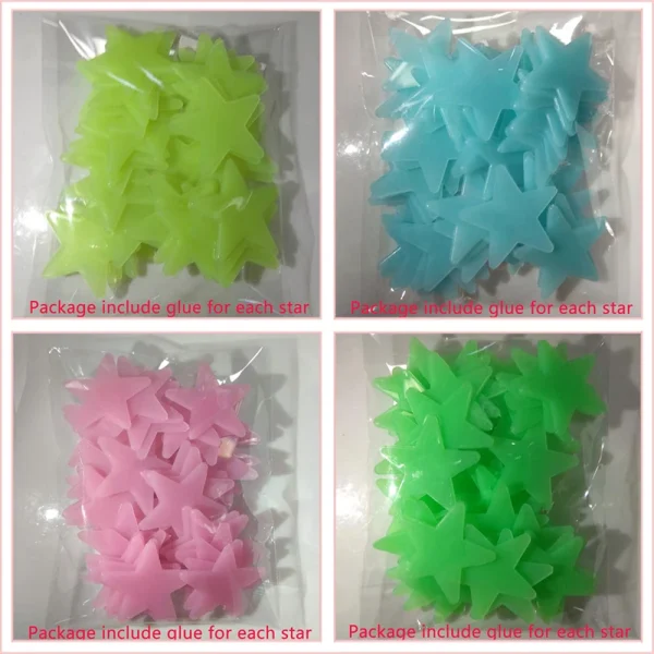 Pvc Stars Glow Stickers Luminous In Dark Night Fluorescent Wall Art 3D Home Decals For Kids Room Ceiling Switch Decoration 6