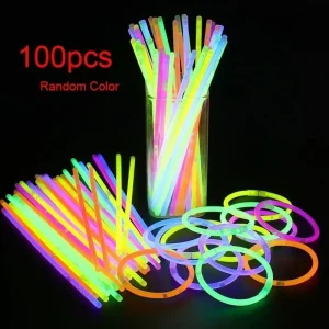 Long-Lasting Glow Stick Set 100pcs Neon Necklaces, Bracelets Event Decor Perfect for Weddings, Celebrations Festive Occasions 1