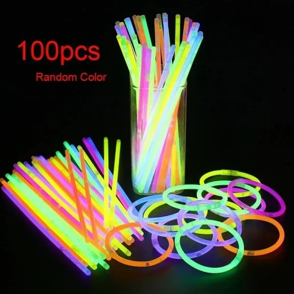 Long-Lasting Glow Stick Set 100pcs Neon Necklaces, Bracelets Event Decor Perfect for Weddings, Celebrations Festive Occasions 1