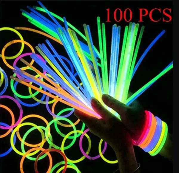 Long-Lasting Glow Stick Set 100pcs Neon Necklaces, Bracelets Event Decor Perfect for Weddings, Celebrations Festive Occasions 2