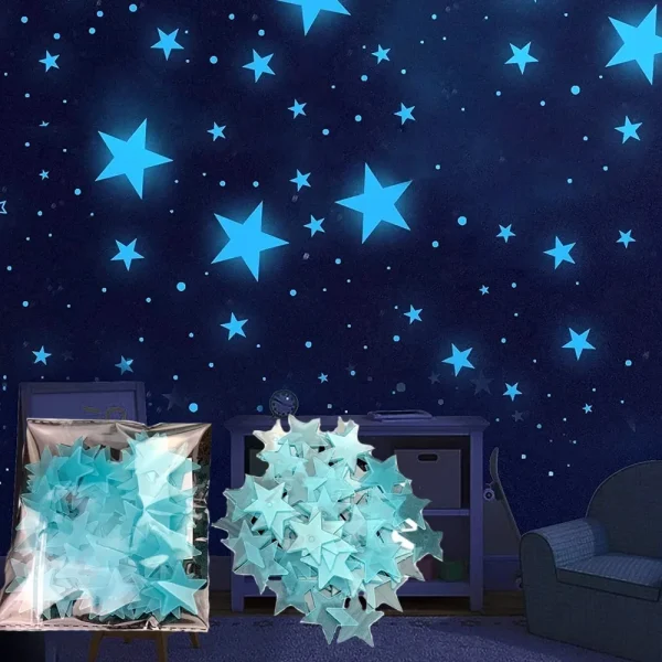 100pcs Glow in The Dark 3D Stars Wall Stickers Fluorescent Adhesive Luminous Stickers Kids Baby Room Bedroom Ceiling Home Decor 1