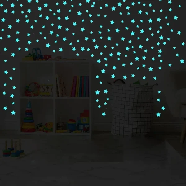100pcs Glow in The Dark 3D Stars Wall Stickers Fluorescent Adhesive Luminous Stickers Kids Baby Room Bedroom Ceiling Home Decor 3