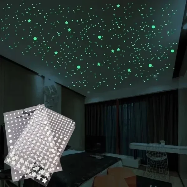 100pcs Glow in The Dark 3D Stars Wall Stickers Fluorescent Adhesive Luminous Stickers Kids Baby Room Bedroom Ceiling Home Decor 6
