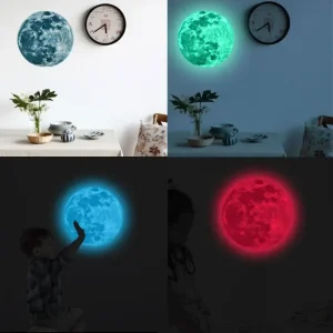 New Luminous Moon Sticker PVC Waterproof Green Blue Pink Glowing Moon Sticker Home Glow in The Dark Wall Decoration Stickers 1